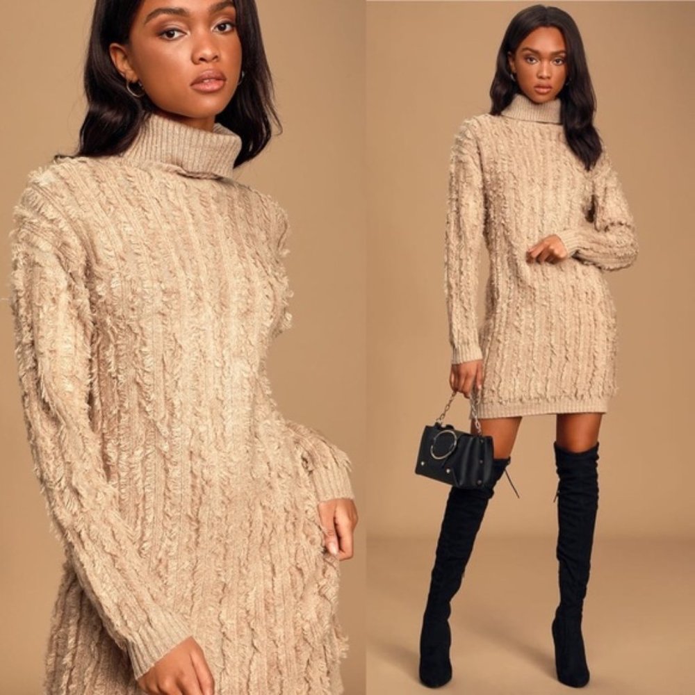 Snuggle Up To You Beige Turtleneck Sweater Dress - Picture 8 of 8